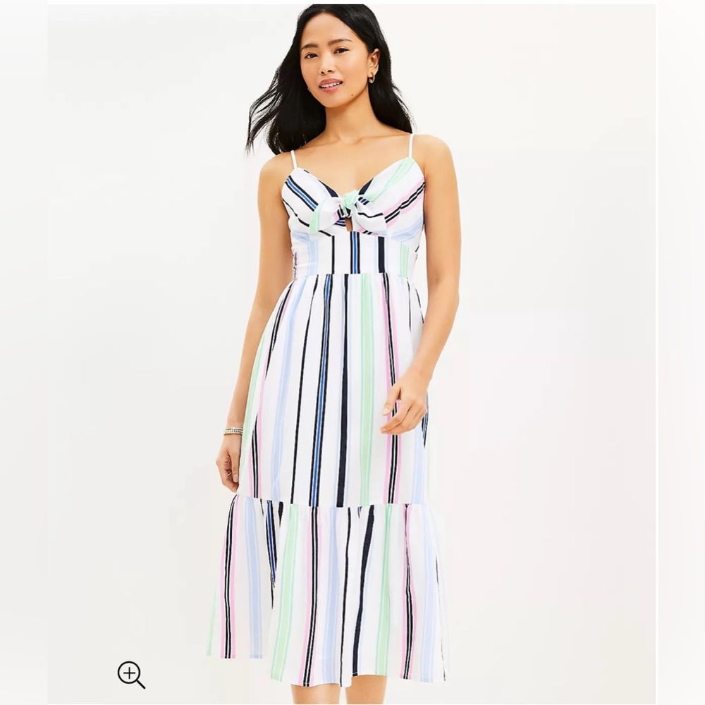NWOT LOFT Never worn Striped Tie Front Strappy Midi Dress Size 6